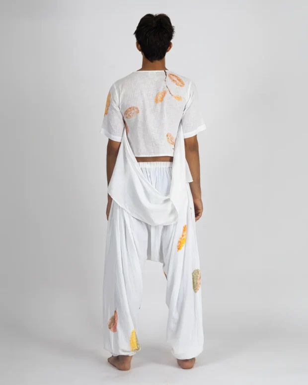 Alternative view of White Cashew Leaf Printed Crop Shirt with Harem Pants