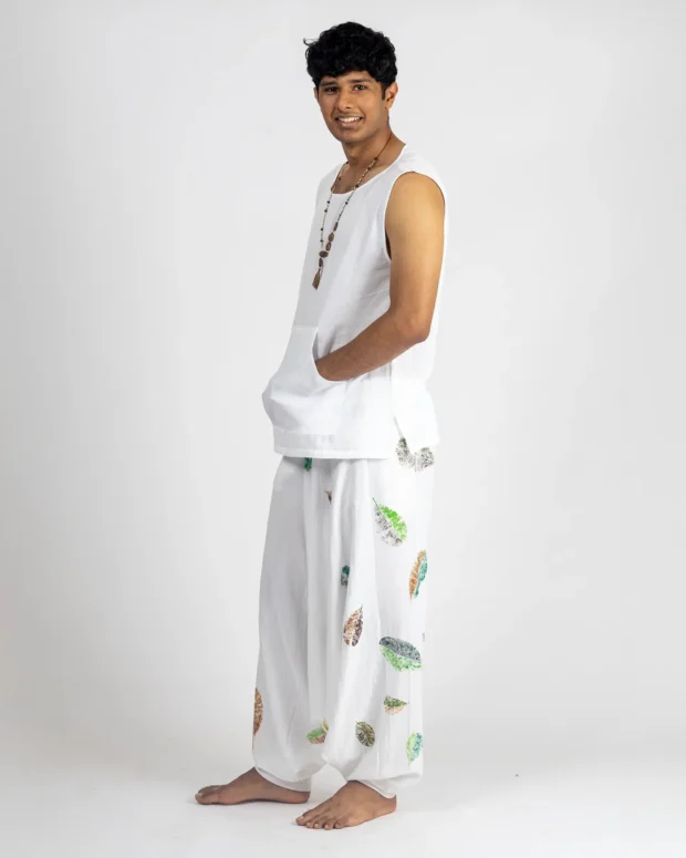 White Sleeveless Top with Printed Harem Pants