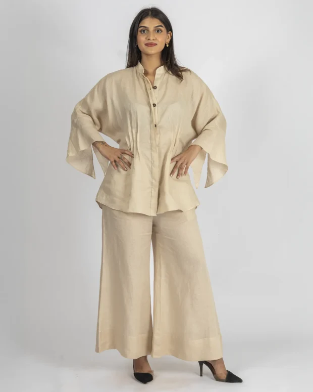 Linen Beige Shirt And Pants Co-Ord Set