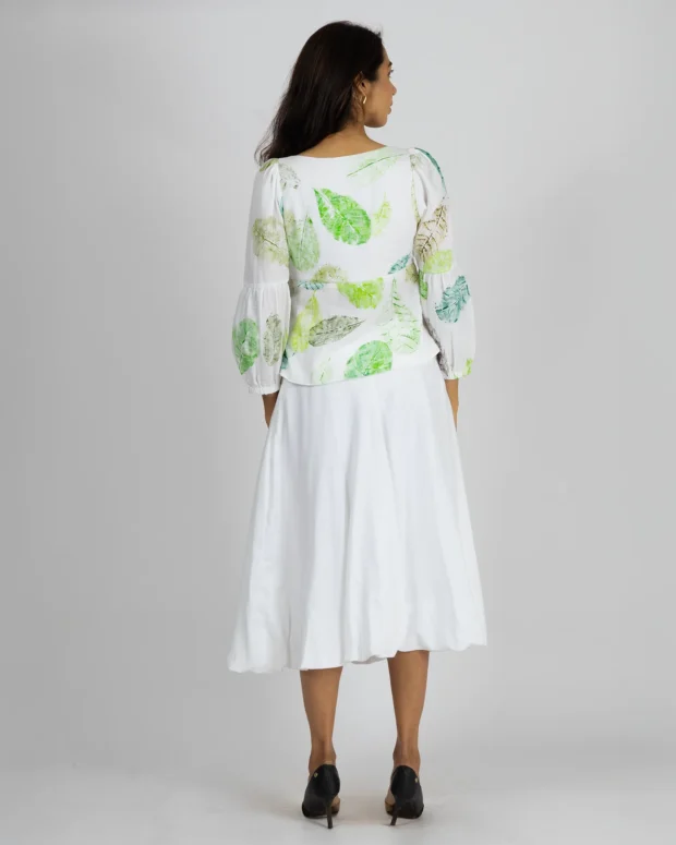 Alternative view of Cashew Leaf Hand Printed Top With White Midi Skirt