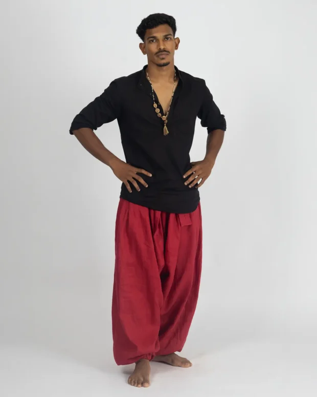Red Harem Pants with Black Shirt