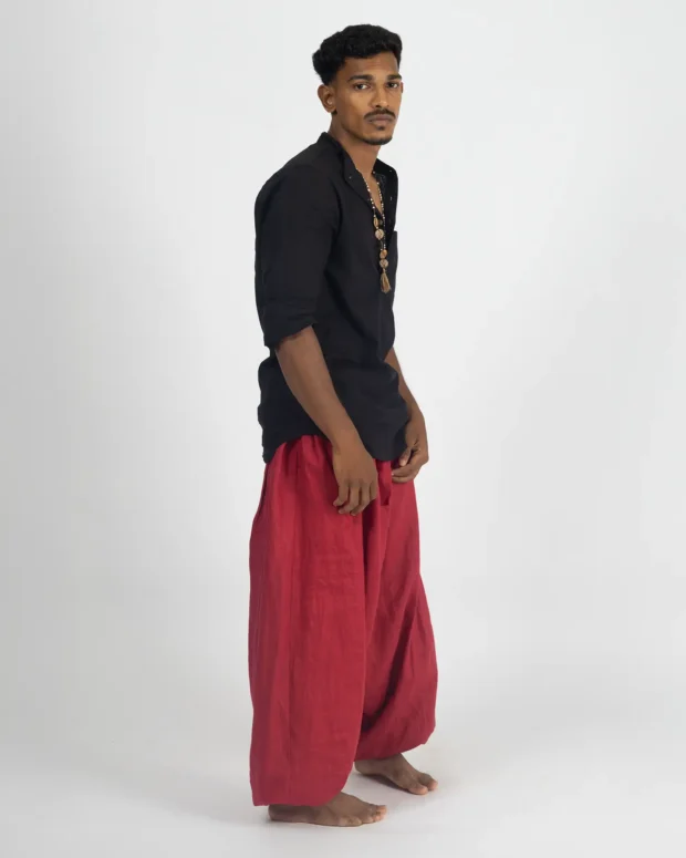 Alternative view of Red Harem Pants with Black Shirt