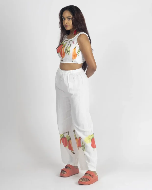 Alternative view of White Cashew Printed Crop Top with Straight Fit Pants