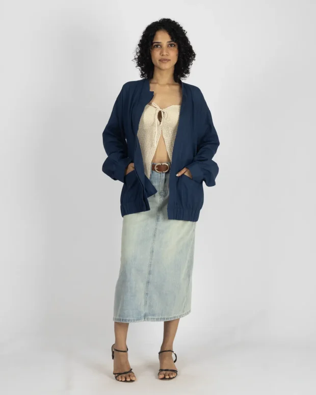 Alternative view of Prussian Blue Linen Jacket