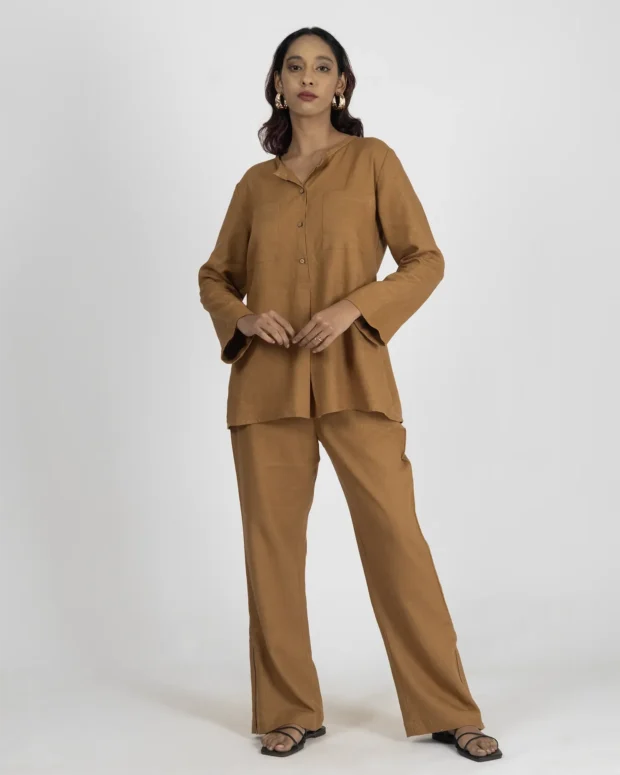 Mustard Brown Linen Co-Ord Set