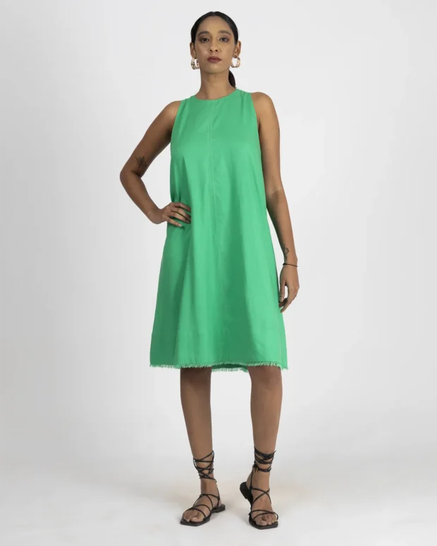 Cool Green Linen Midi Dress