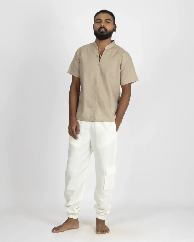 White linen jogger pants