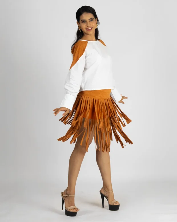 Brown Suede Fringe Skirt
