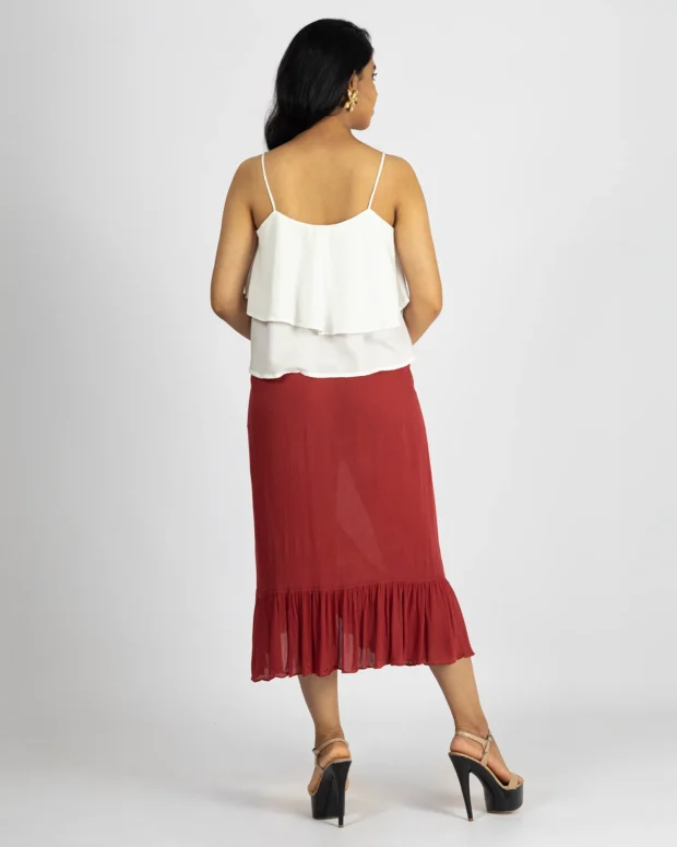 Alternative view of Brick Red Asymmetric Wrap Skirt