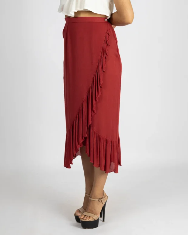 Brick Red Asymmetric Wrap Skirt
