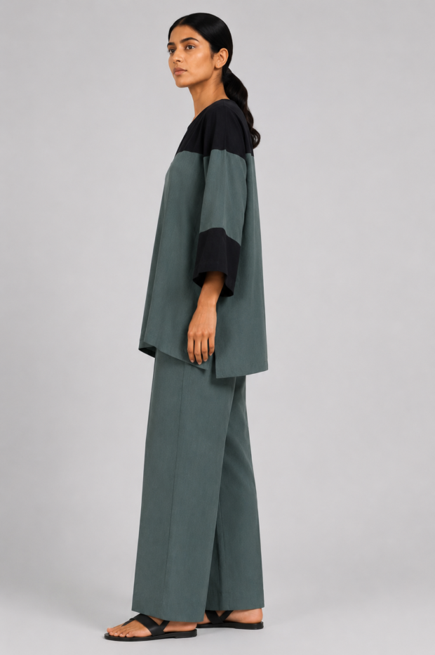 Alternative view of Sage Green Color-Block Co-ord Set