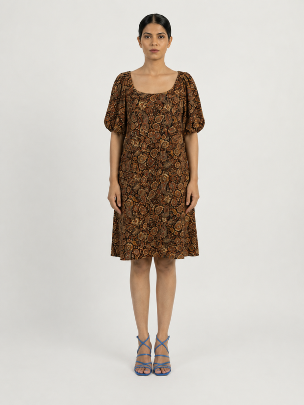 Brown print knee-length dress
