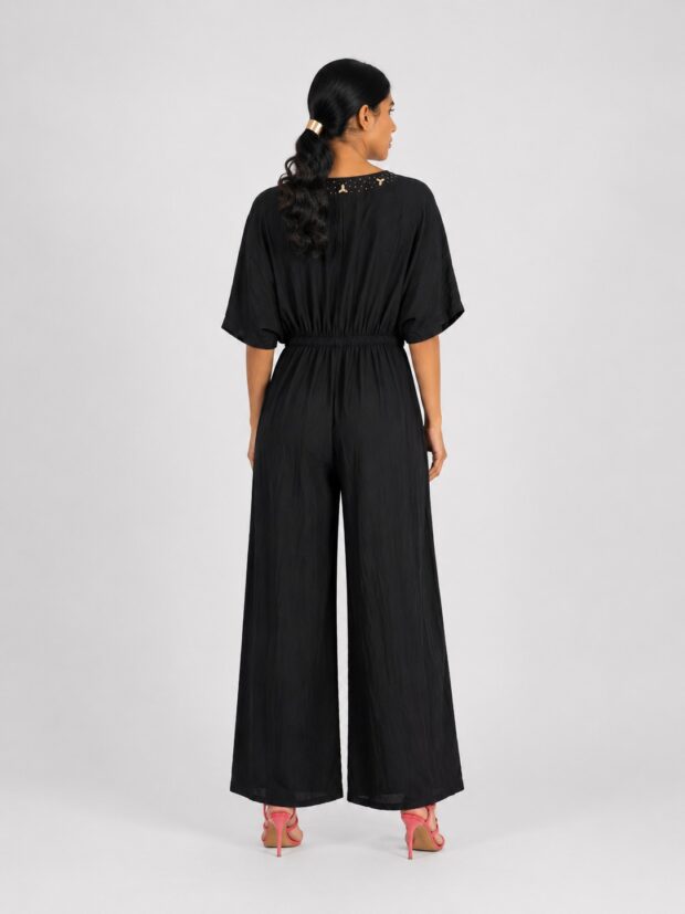 Alternative view of Elegant Black Jumpsuit with Embellished Neck