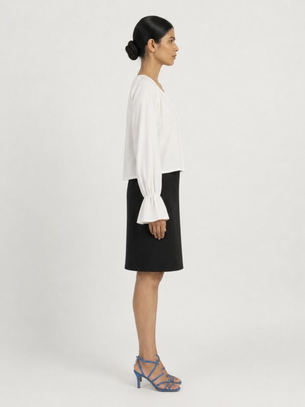 Alternative view of Elegant White Blouse with Flared Cuff Sleeves