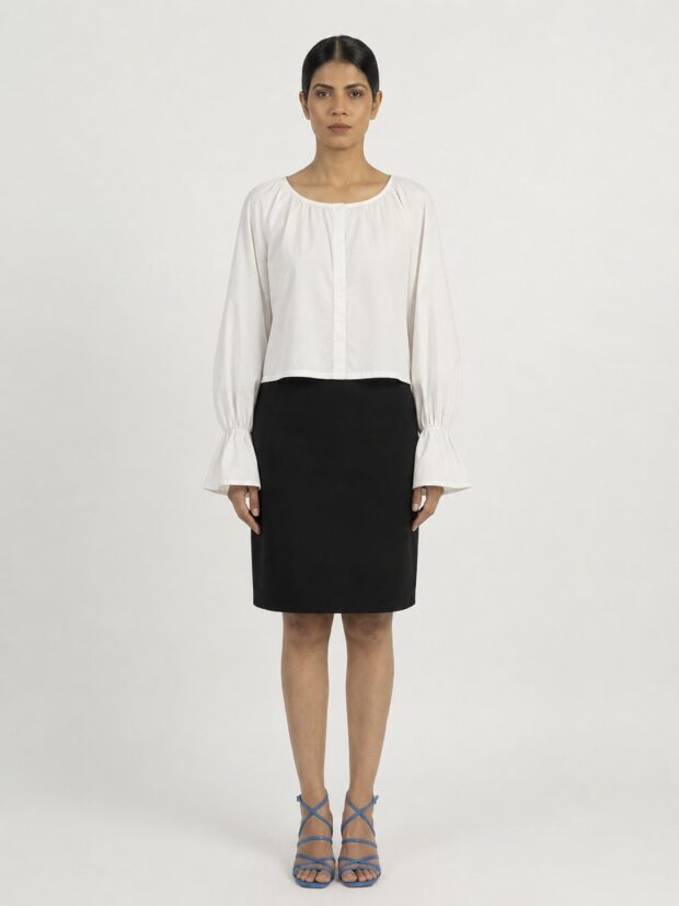 Elegant White Blouse with Flared Cuff Sleeves