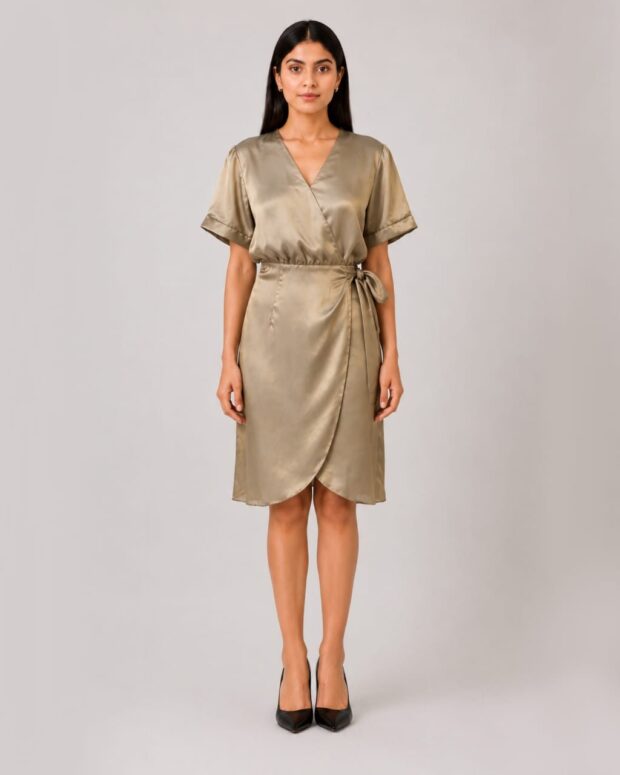 Elegant Satin Wrap Dress