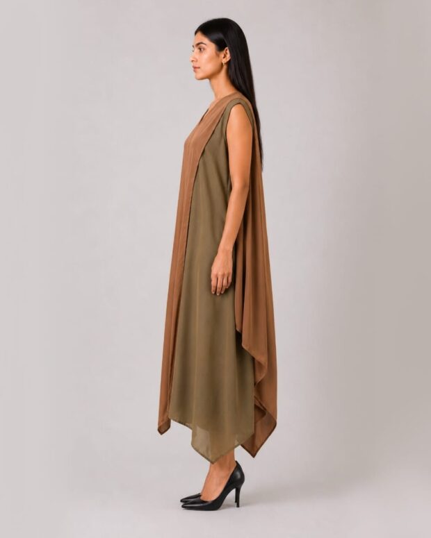 Alternative view of Elegant Color-Block Asymmetrical Draped dress