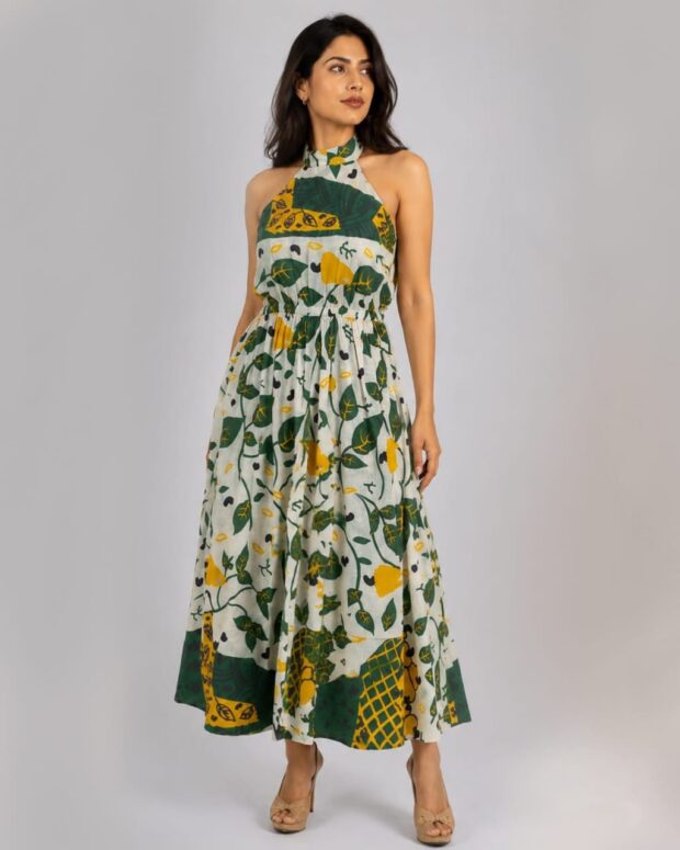 Vibrant Printed Halter Maxi Dress