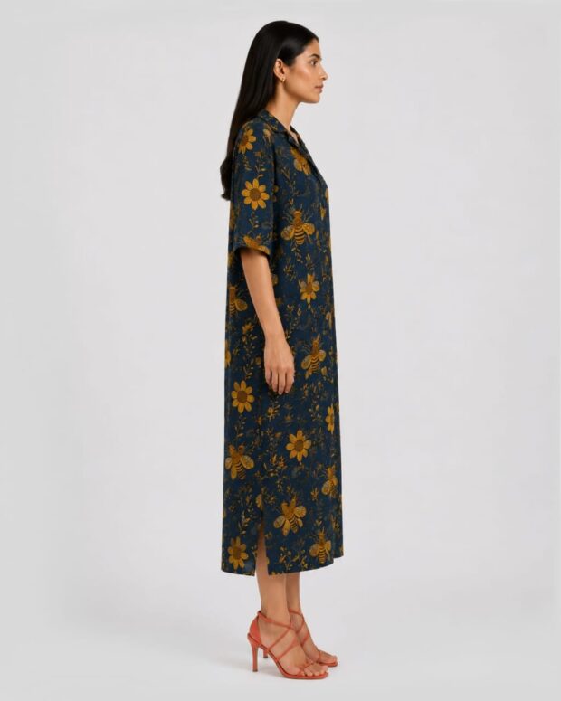 Alternative view of Elegant Floral and Bee Motifs Printed Maxi Dress
