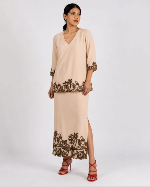 Elegant Beige Co-ord Set with Floral Embroidery