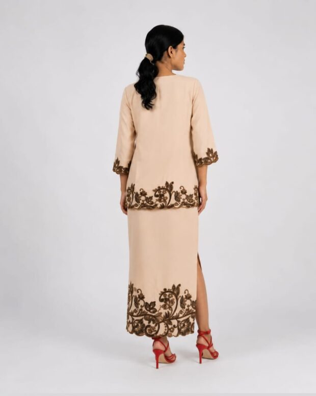 Alternative view of Elegant Beige Co-ord Set with Floral Embroidery