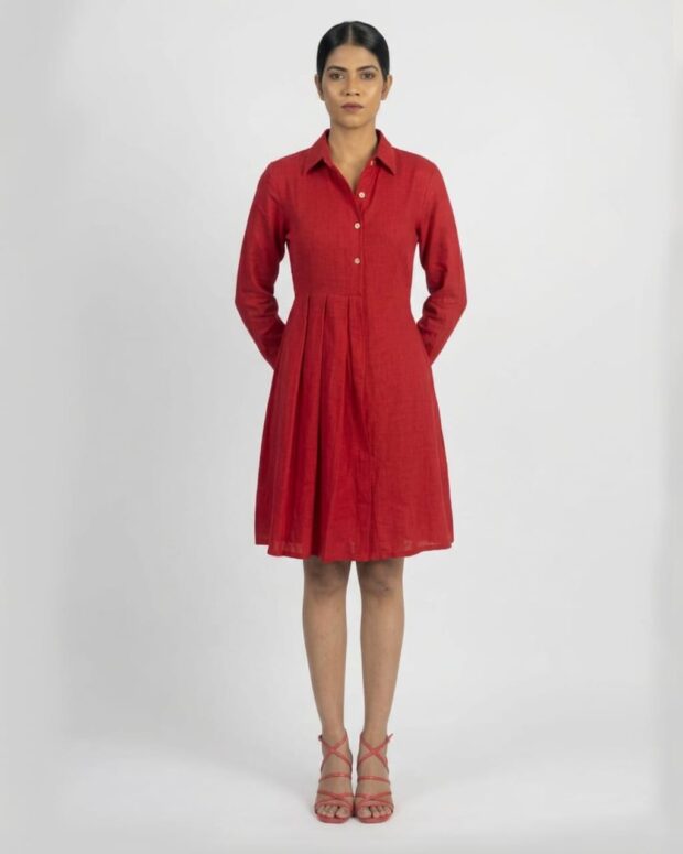 Red Open-Back Shirt Dress