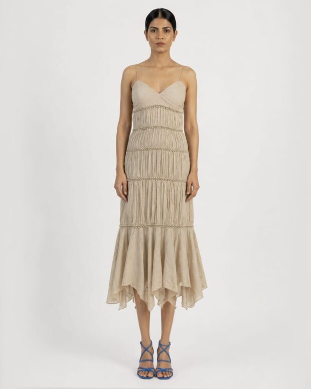 Beige Gathered Dress
