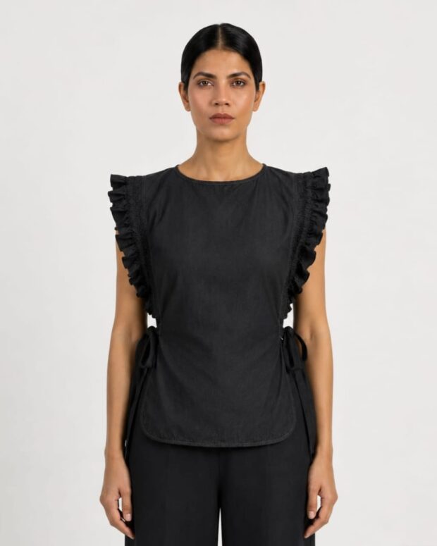 Black Ruffle Sleeve Top