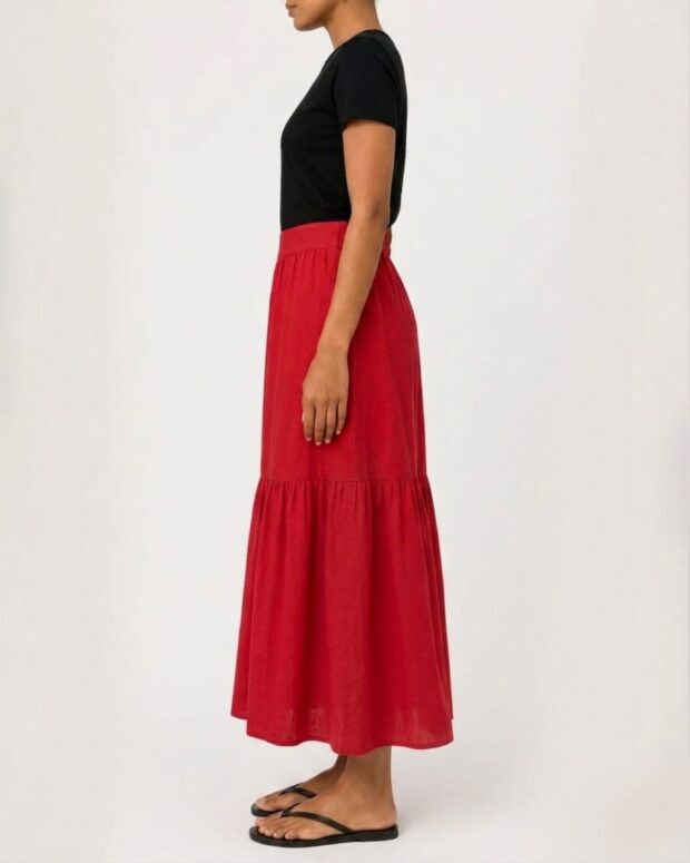 Alternative view of Red Tiered Midi Skirt