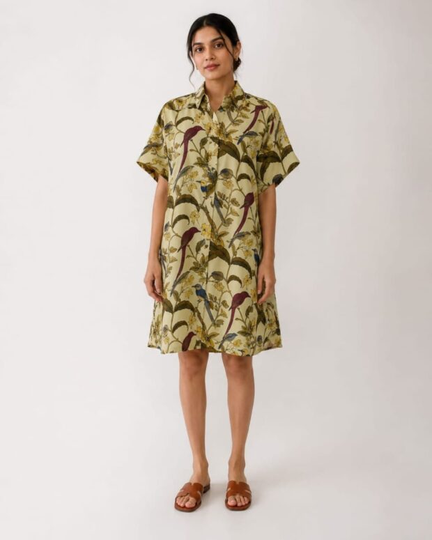 Botanical Print Shirt Dress