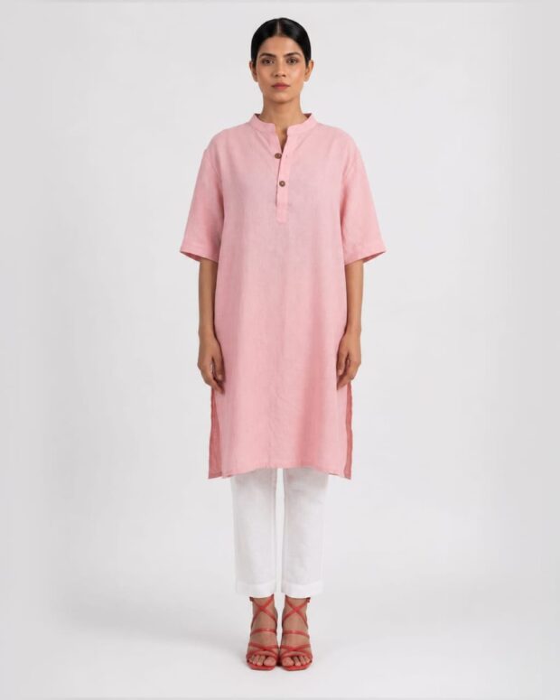 Blush Pink Linen Kurta