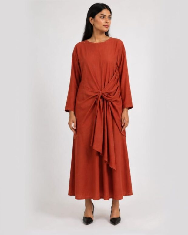 Rust Draped Maxi Dress