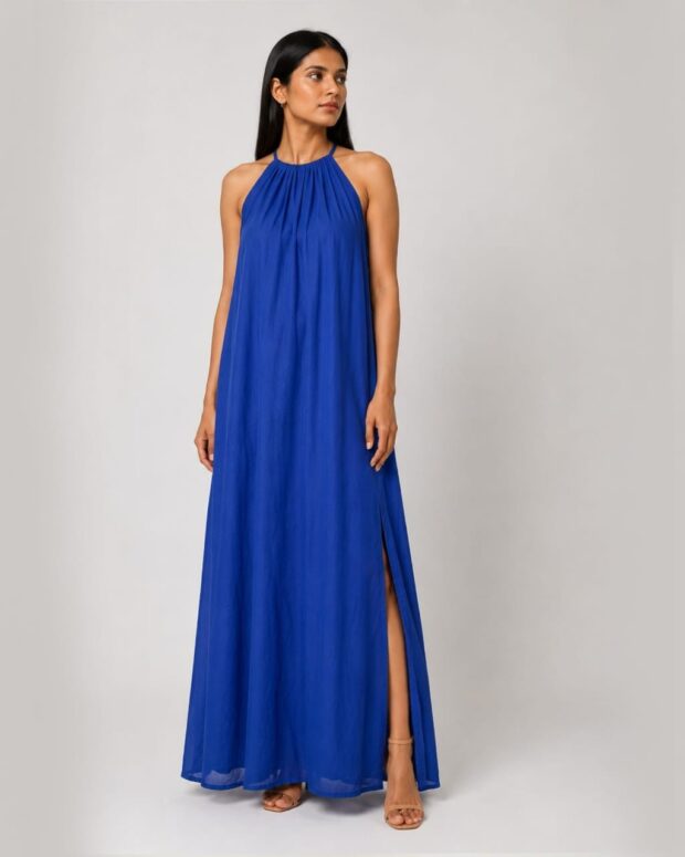 Blue Halter Maxi Dress