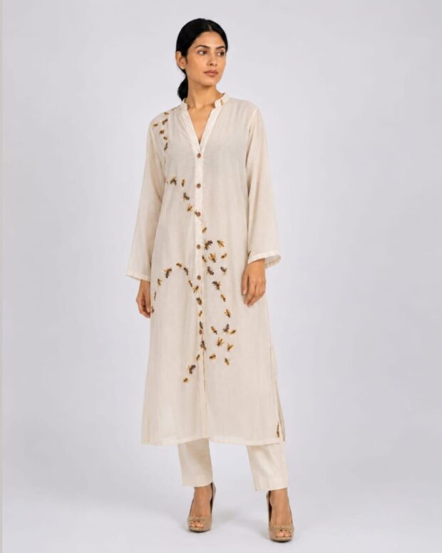 Ivory Printed Long Kurta
