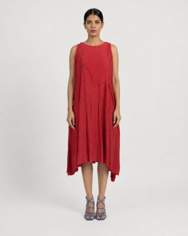 Red Asymmetric Layered Dress
