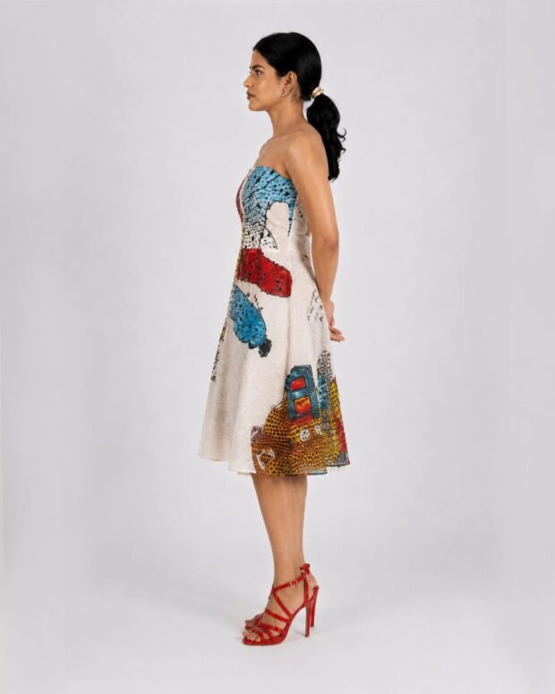 Alternative view of Cotton Abstract Print Strapless Midi Dress