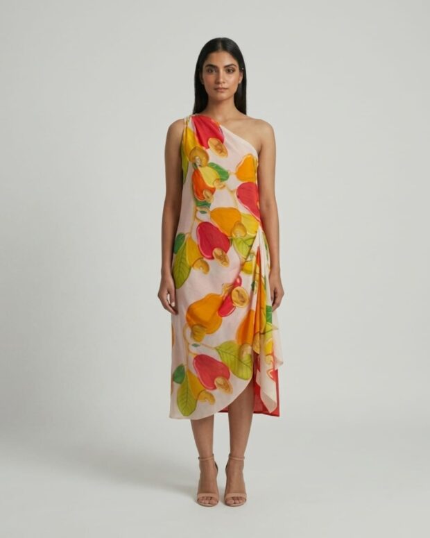 One-shoulder printed dress