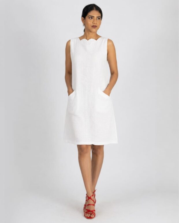 Scalloped Cotton Shift Dress