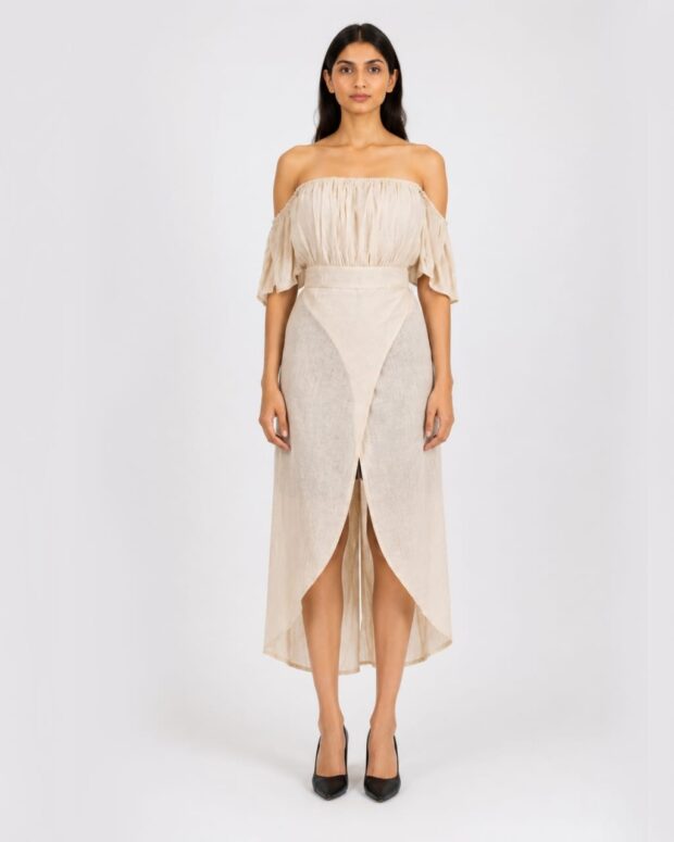 Off-shoulder cotton dress