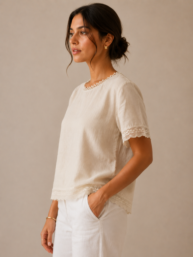 Alternative view of Linen Lace Trim Top
