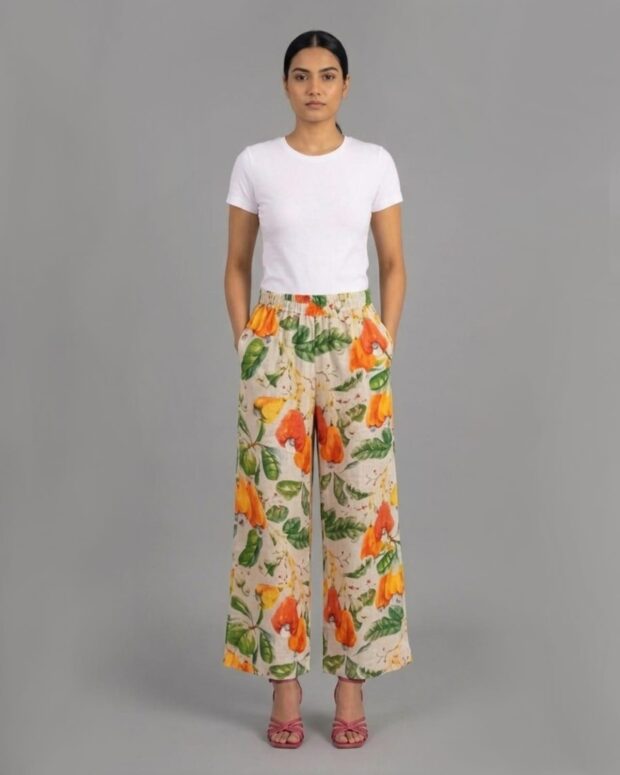 Botanical Cashew Print Cotton Pants