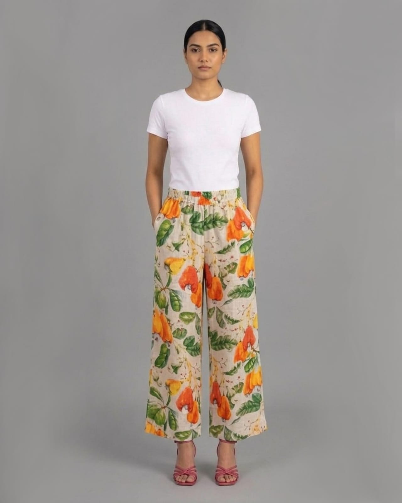 Botanical Cashew Print Cotton Pants