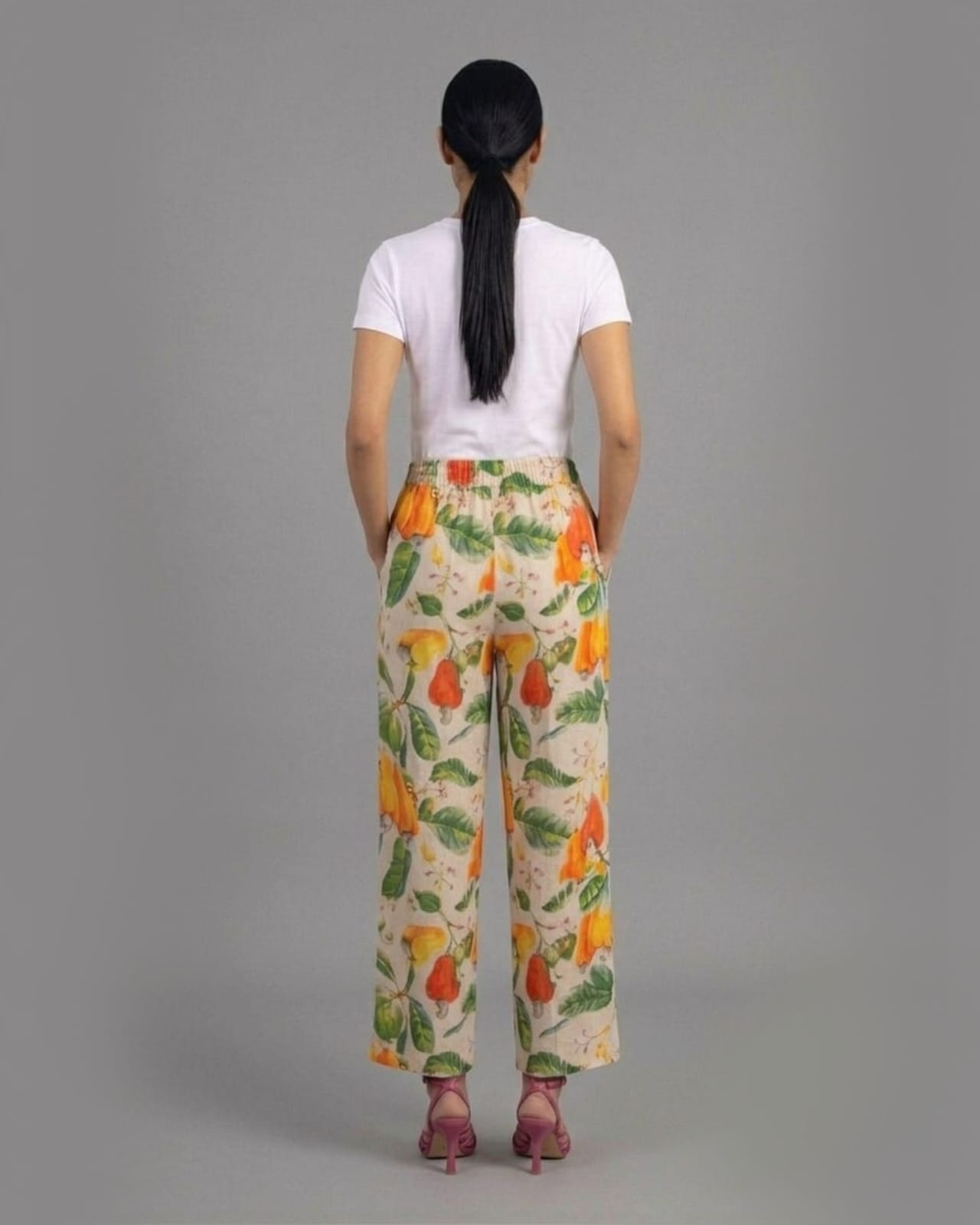 Botanical Cashew Print Cotton Pants - Image 3