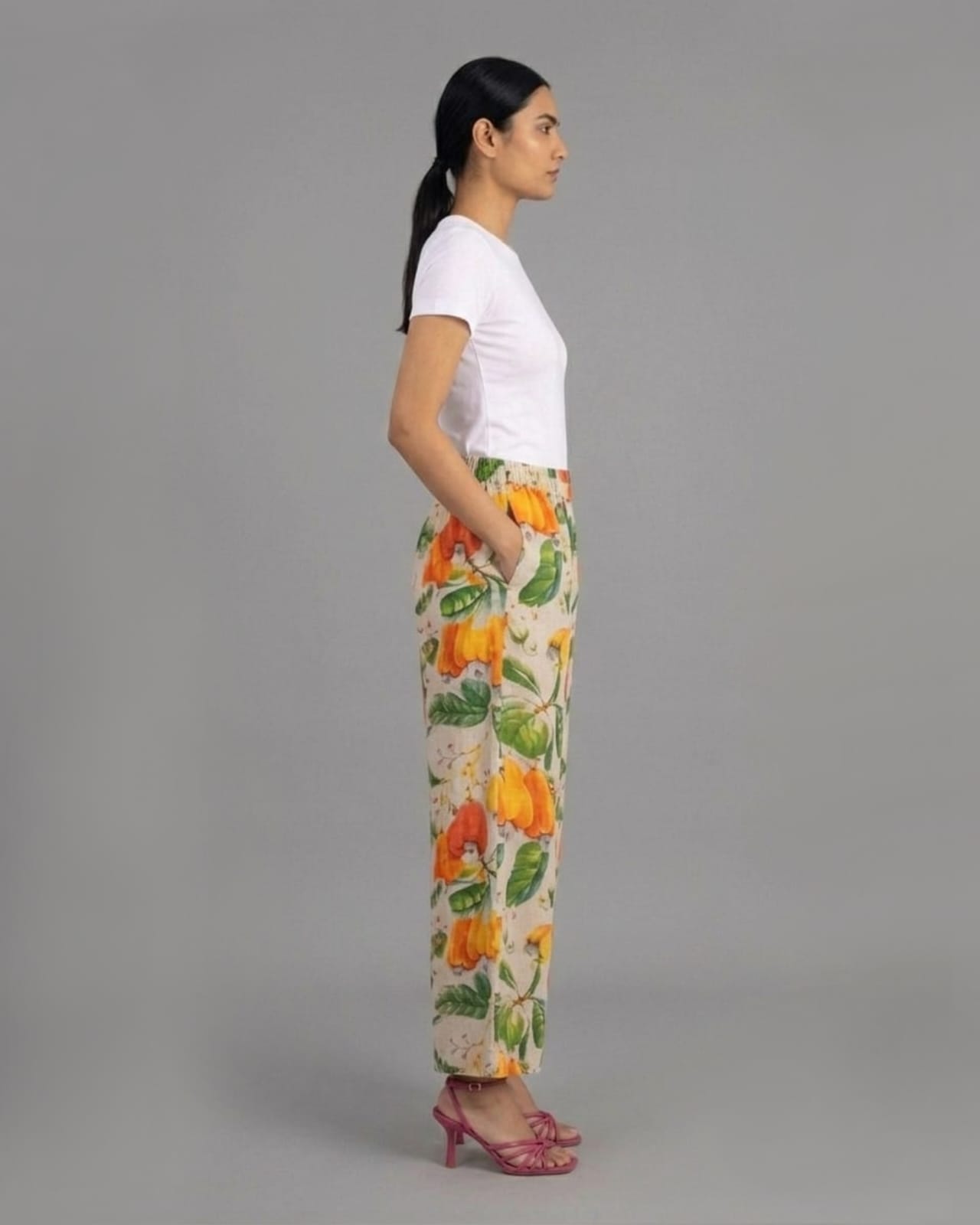 Botanical Cashew Print Cotton Pants - Image 2