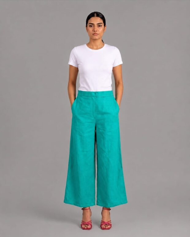 Turquoise Cotton Palazzo Pants