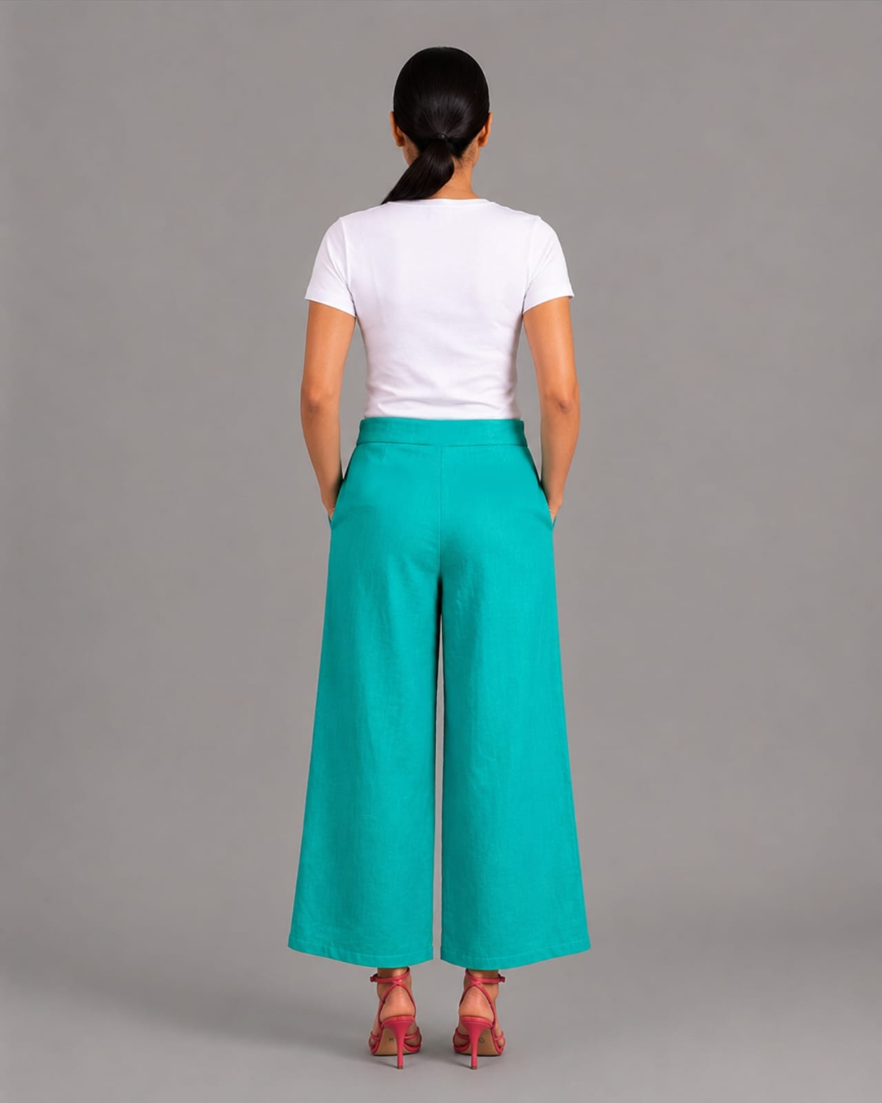 Turquoise Cotton Palazzo Pants - Image 3