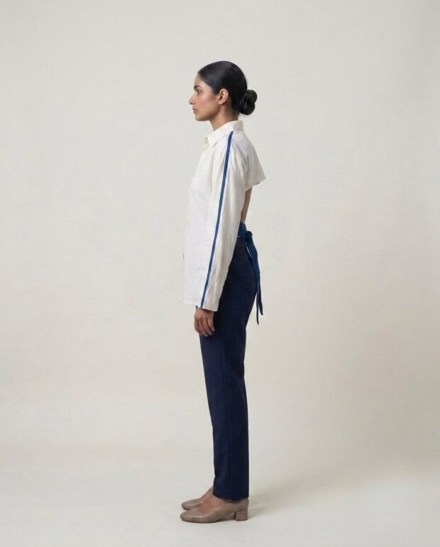 Alternative view of Contemporary Ivory Cotton Shirt with Open-Back