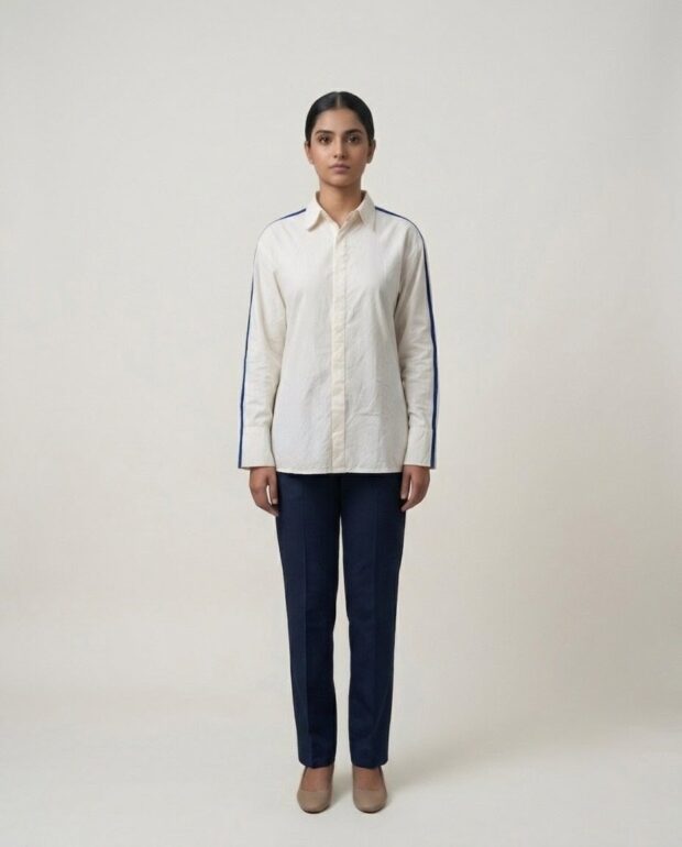 Contemporary Ivory Cotton Shirt with Open-Back
