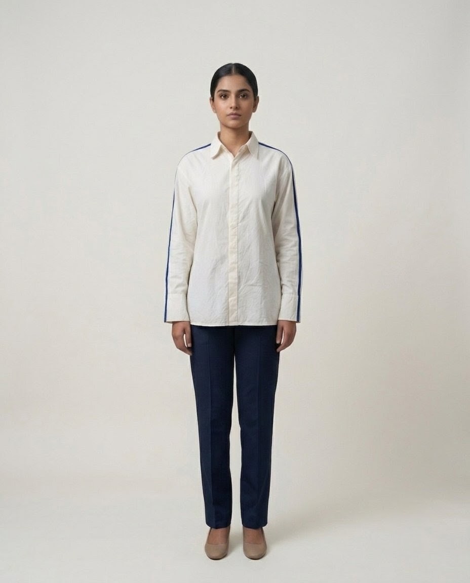 Contemporary Ivory Cotton Shirt with Open-Back