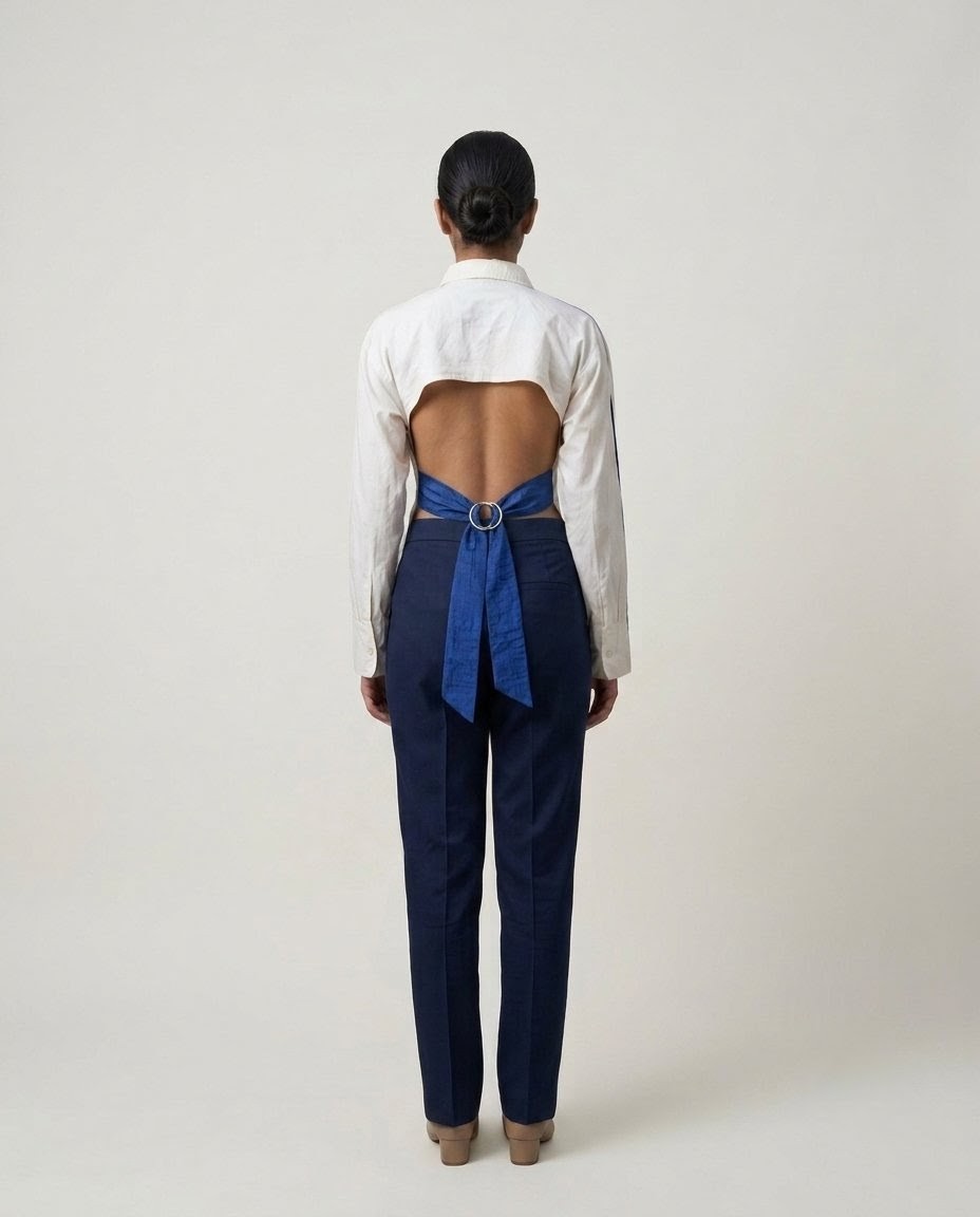 Contemporary Ivory Cotton Shirt with Open-Back - Image 3